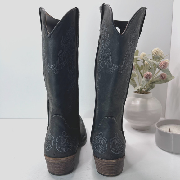 Roper Riley Scroll Embroidered Snip Toe Cowboy Western Boots Black Womens 10.5 - Picture 4 of 10